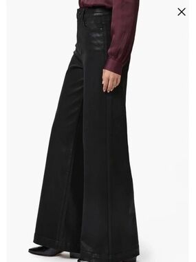PAIGE Harper High Rise Wide Leg Jeans Black Fog Luxe Coated Denim Size 28